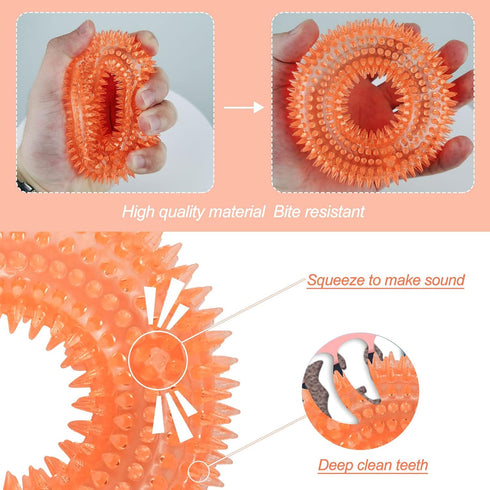 Andiker Squeaky Dog Toy, TPR Chewable Dog Toys for Teeth Grinding & Cleaning, Suitable for All Dog Sizes (Small Orange)