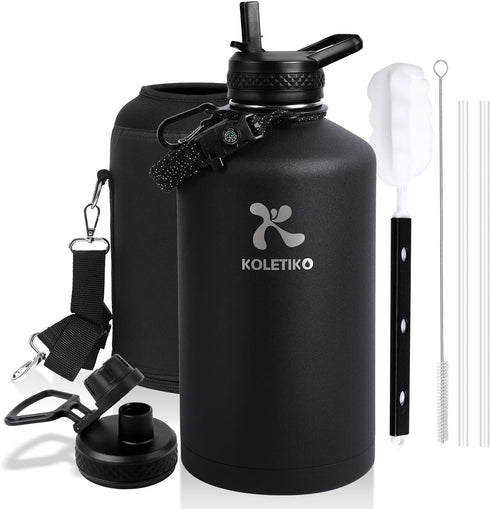 One Gallon Insulated Water Bottle, Vacuum Stainless Steel, 128 oz Leak Proof Jug with Paracord Handle