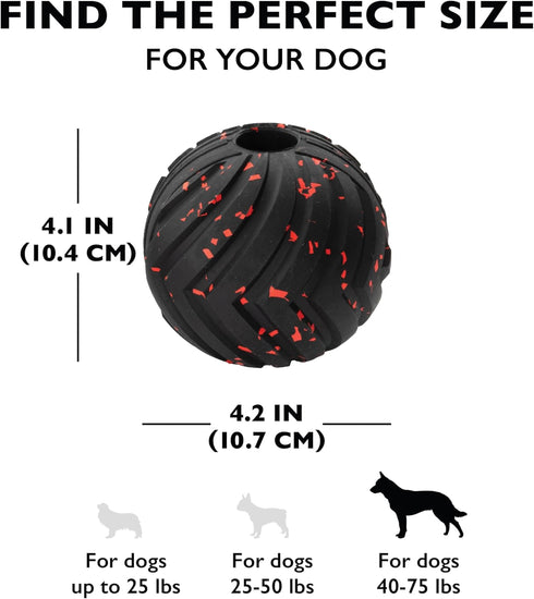4" Chew King Supreme Durable Rubber Dog Ball for Aggressive Chewers, Treat-Dispensing Heavy-Duty Chew Toy with Safety