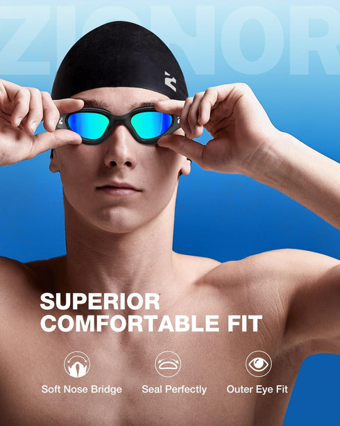 ZIONOR G1 Lite Swim Goggles with Swim Cap, Comfortable Anti-fog Swimming Goggles Cap Set