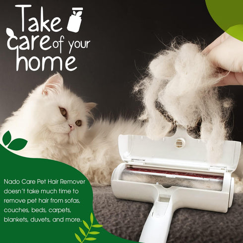 Nado Care Pet Hair Remover Roller - Reusable & Self-Cleaning, Removes Dog & Cat Fur from Furniture, No Tape Required