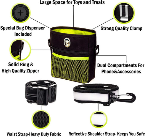Premium Dog Treat Pouch - Training Treat Bag with Clicker, Collapsible Bowl, Adjustable Straps & Belt Clip for Dogs