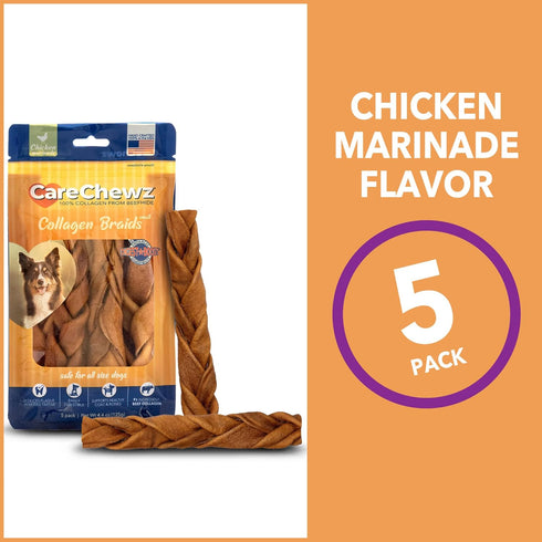 Pet Factory CareChewz Collagen 6-7" Skinny Braided Sticks, Chicken Flavor, 5 Count/1 Pack
