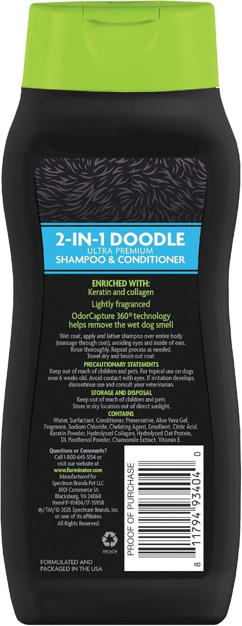 2-in-1 16 FURminator Doodle Ultra Premium Shampoo & Conditioner, Ounces, Conditions Fur to Reduce Tangles for Curly