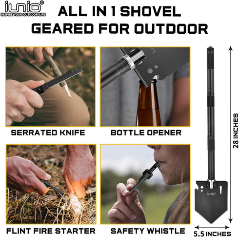 iunio Survival Shovel Axe Kit, Camping Multitool Folding Pickaxe with Hard Carrying Case for Outdoor Emergency