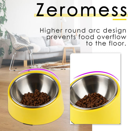 SuperDesign Mess Free 15° Slanted Bowl for Dogs and Cats, Tilted Angle Non-Skid Dog Feeder, Bright Yellow, 0.5 Cup