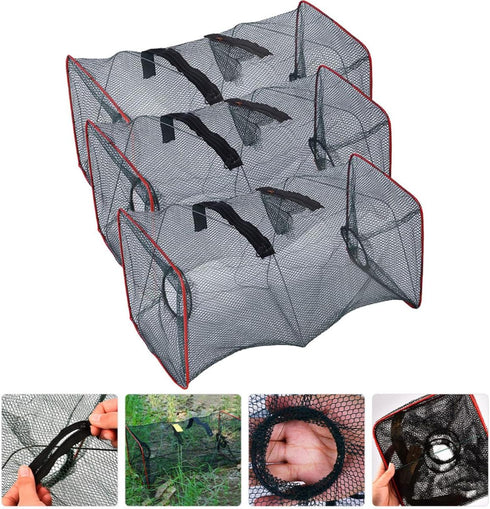 3pcs 50x20x20cm Toyvian Foldable Lobster Trap Shrimp Fishing Net with Spring Frame, Small Mesh Bait Trap for Outdoor