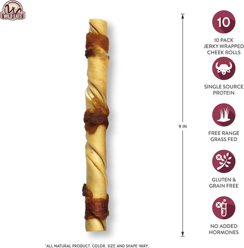 10 Pack Wild Eats Water Buffalo Jerky Wrapped Cheek Twist Dog Chews - (Healthy Alternative for Beef Rawhides for Dogs