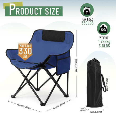 Seeloowy 2 Pack 600D 330lbs(Blue) Compact Camping Chairs Portable Folding for Outside with Carry Bag Lightweight Moon