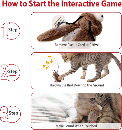 Gigwi Squeaky Cricket Cat Toy, Interactive Electronic Motion Activated Bug Sound, Automatic Squeaky Toy for Indoor Fun