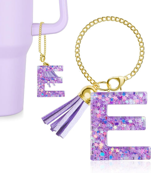 Letter Charm for Stanley Cup, 1 PCS Purple Tumbler Handle Accessories, Initial Charm for Girls Women