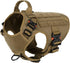ICEFANG Tactical Dog Harness with 4X Metal Buckle, Working Dog MOLLE K9 Vest, Adjustable No Pulling Harness (M, Brown)