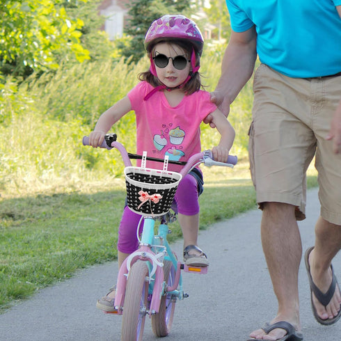 Kids Bike Basket for Girls and Boys, Bicycle Basket with Bell, Stickers, Sunglasses, and Wheel Spokes Accessories
