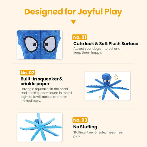 HGB Squeaky Dog Toys - Octopus No Stuffing Crinkle Plush Large Dog Toys for Puppy Teething Chewing, 2 Pack