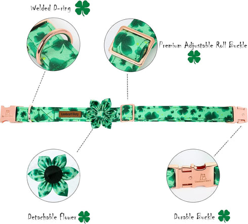 Lionheart Glory St. Patrick's Day Dog Collar, Adjustable Cute Floral Pattern Collar for X-Small Dogs