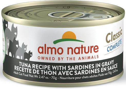 almo nature Classic Complete Wet Cat Food Tuna Recipe with Sardines in Gravy, 2.47 oz (Pack of 12)