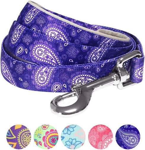 Blueberry Pet 5 Colors Paisley Flower Print Dog Leash, 5 ft x 5/8", Violet, Small, Comfortable Handle
