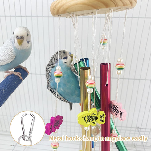 FlidRunest Bird Chewing Toys with Colorful Bells, Conure Wind Chimes Chew Toy with Colorful Stick, Bird Parrot Cage