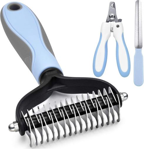 Deshedding Dog Brush - Undercoat Rake for Cats & Dogs - Double