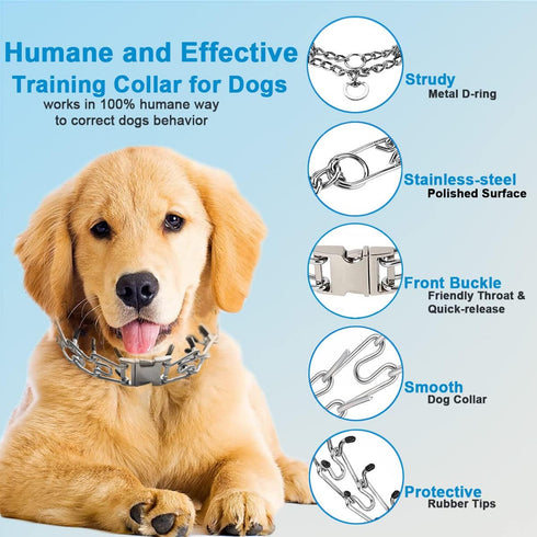 Prong Pinch Collar for Dogs, Adjustable Training Collar with Quick Release Buckle for Small Medium Large Dogs (M/L,