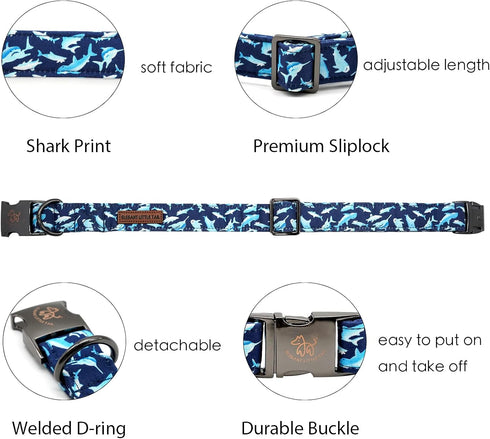 Elegant little tail Adjustable Dog Collar, Blue Shark Pattern, Durable Cute Gift for X-Small Dogs