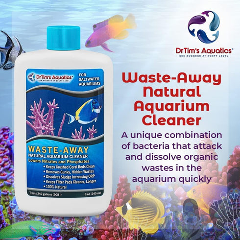 DrTim's Aquatics Saltwater Waste-Away, Natural Fish Tank Waste Management Solution, 16 oz.