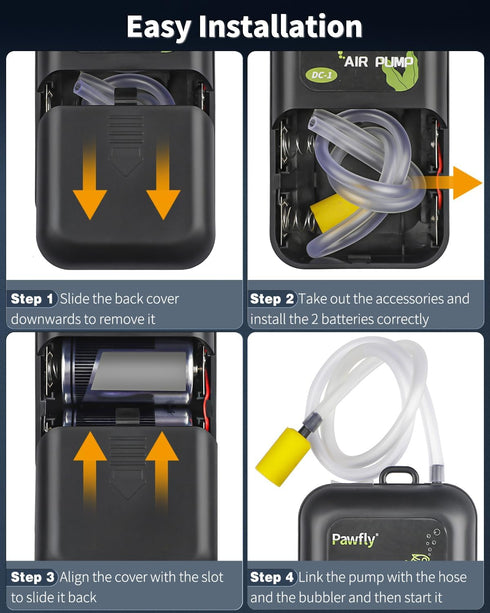 Pawfly Battery Air Pump 40 GPH for 5 to 30 Gallon Fish Tank, Portable Oxygen Pump for Outdoor Fishing (2 D Battery Not