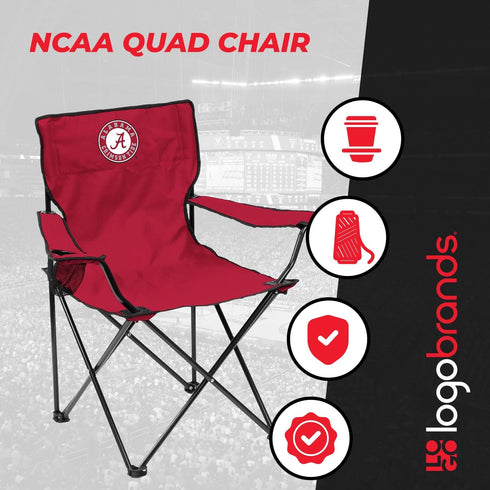 NCAA Portable Quad Folding Chair - Black Tailgate Chair with Armrests & Cup Holder