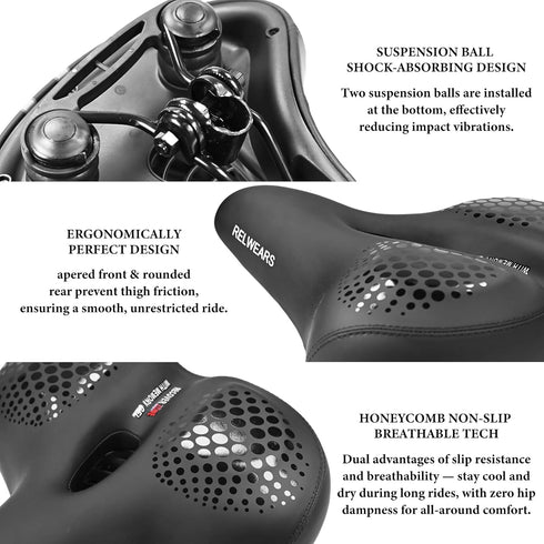 Wide Bike Seat Cushion for Men & Women -Extra Comfort Bicycle Seat,Bike Saddle for Mountain Bikes,Exercise