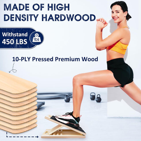 Portable Wooden Slant Board for Calf Stretching, Squats, Calf Stretcher, Pilates Physical Therapy Equipment, Adjustable