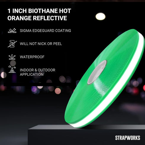 Strapworks WSR-BIO-GLD-001-05Y-RHG BioThane Gold Series Reflective Webbing, Hot Green, 1" x 5 yd