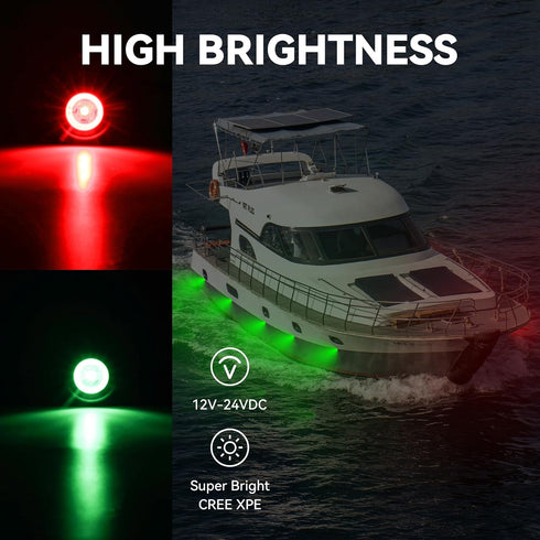 IP68 Boat Navigation Lights, Marine Boat Nav Lights, Red and Green Bow Lighting, Night Fishing Lights, Deck Lights