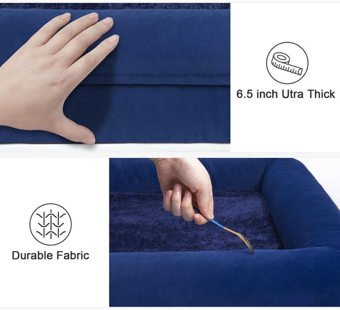 Large Orthopedic Dog Bed, Waterproof with Removable Cover, 4-Sides Bolster Soft Sofa Bed, Washable, Rich Blue