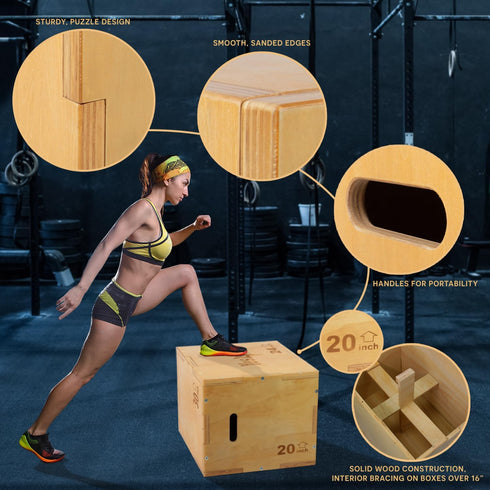 Yes4All 3-in-1 Wooden Plyo Box, 450 lbs Jump Box for Home Gym and Outdoor Workouts