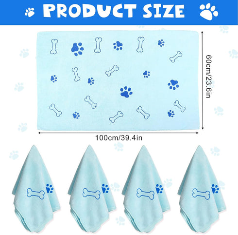 Chumia 4 Pcs Dog Towels for Drying Dogs, Microfiber Absorbent Towel for Medium Dogs Cats (Light Blue, 24 x 40 Inch)