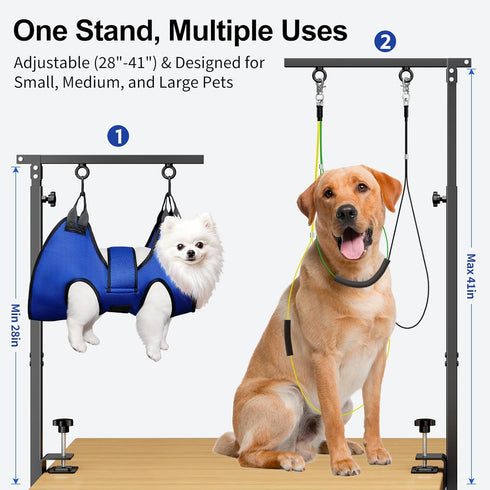 Aetherika 28"-41" Hammock, Foldable Dog Grooming Table Arm Adjustable Clamp Arm with No-Sit Holder for Small Dogs