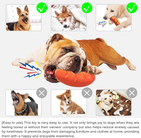 Hot Dog Squeaky Dog Toy, Interactive Rubber Chew Toy for Aggressive Chewers, Humorous Gift for Dog Lovers