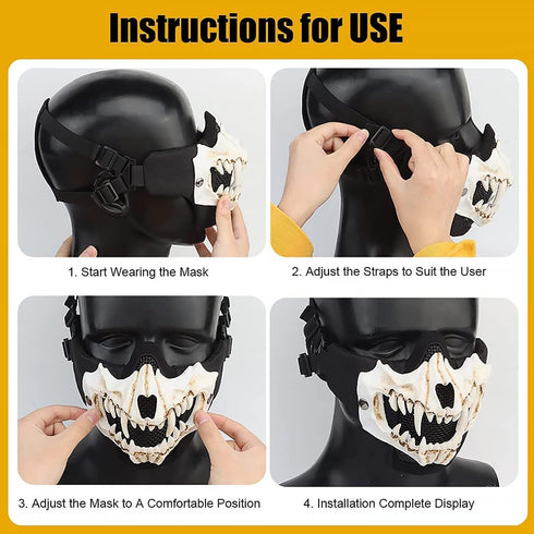 Tactical Half Face Skull Masks for Airsoft, Mesh Mask with Ear Protection for Halloween Paintball Hunting
