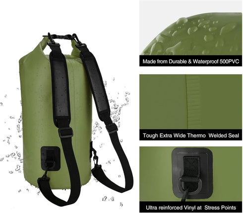 Piscifun Dry Bag, Waterproof Floating Backpack 5L/10L/20L/30L/40L with Waterproof Phone Case