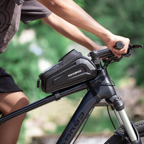 ROCKBROS Waterproof Bike Phone Bag, EVA Hard Shell Bike Pouch with Rain Cover for iPhone 14/12/11 Pro