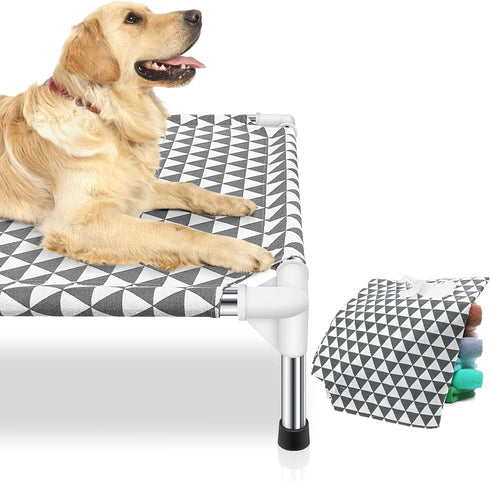 Elevated Outdoor Dog Bed, Updated Raised Pet Cot, Indoor Durable with No-Slip Rubber Feet, Fits up to 100lbs, Gray, L