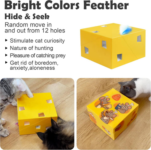 12 Randomly, Migipaws MigiBox Cat Toy with PopSkin, Interactive Kitten Toy for Indoor Cats, Automatic Pop Out Feathers