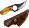 Titan International Skinning Knife - Small Fixed Blade Hunting Knife with Burnt Bone Handle & Leather Sheath
