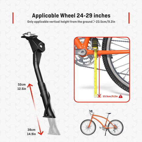 HENMI Adjustable Bike Kickstand for Adult Bikes, Non-Slip Sole, Aluminum Alloy for Most 24"-29" Mountain/Trek Bikes