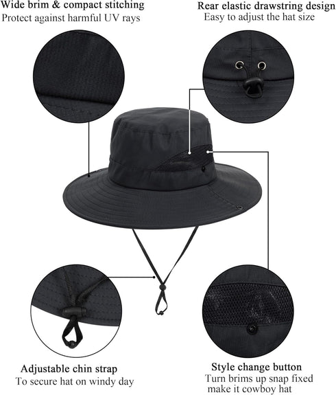 Kids Sun Hat with UV Protection, Beach Bucket for Boys & Girls, Wide Brim Safari Boonie Cap for Summer