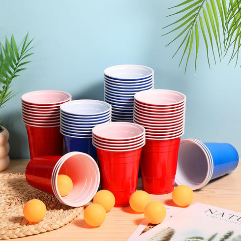 Qinyoung 76 Set Pcs Cups and Balls Game for Party, Plastic Flip Cup Stacking Game Colorful Reusable Table Tennis Ball