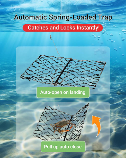 MEOU 2 Pack Castable Crab Trap Hawk Foldable Crabjaw with Crab Gauge and Bait Clip