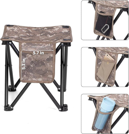 1 Pack 13.8 Inch 400 LBS TRIPLE TREE Camping Stool, Camouflage Portable Folding Stool for Outdoor Walking Hiking