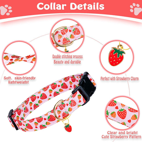 Cute Pink Strawberry Dog Collar for Small Medium Large Dogs, Soft Adjustable Design for Girl Female Dogs
