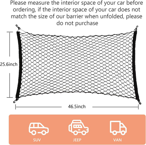Dog Car Net Barrier for SUV, Adjustable Back Seat Divider Net, Easy to Install and Remove, Car Organizer Storage Bag